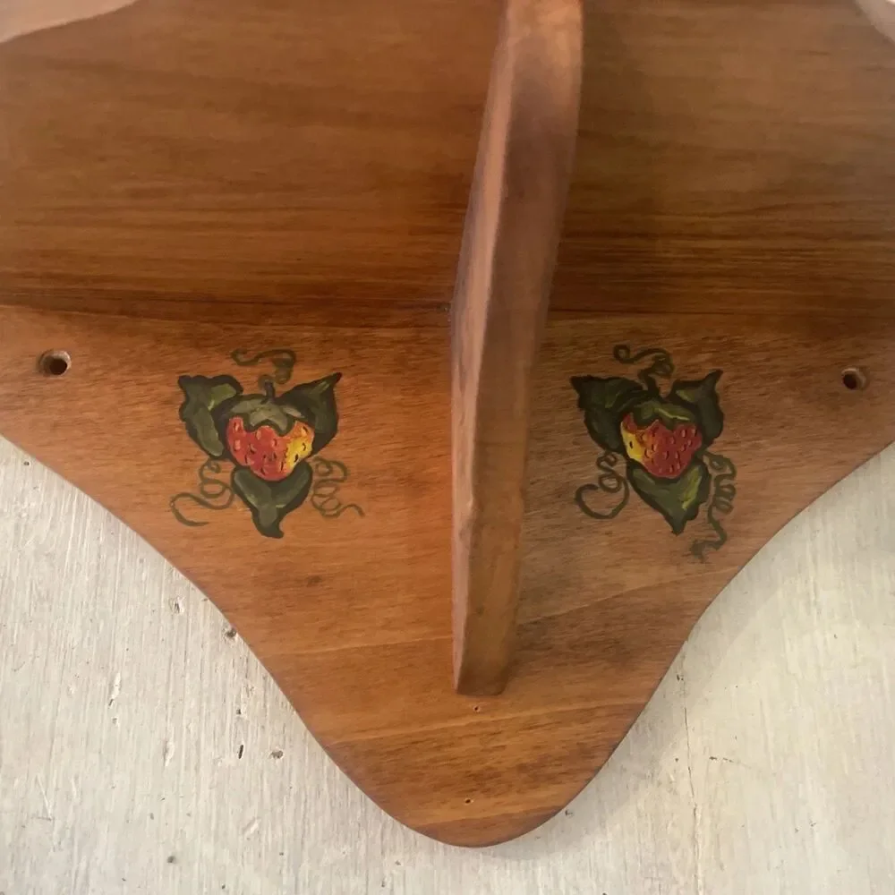 Handmade Wood Wall Shelf w/ Painted Red Strawberries 10” Country Cottage Core
